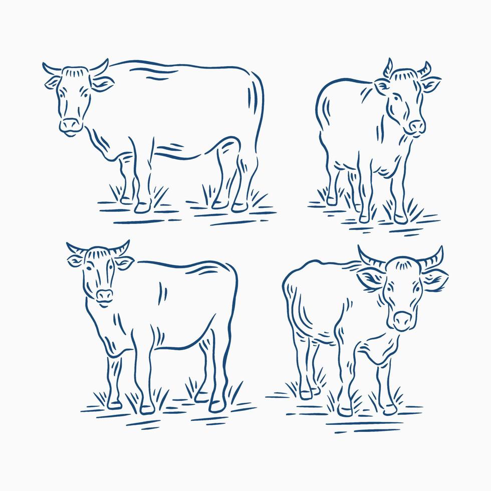 Conjunto de ganado o vaca vintage retro en la ilustración de la granja vector