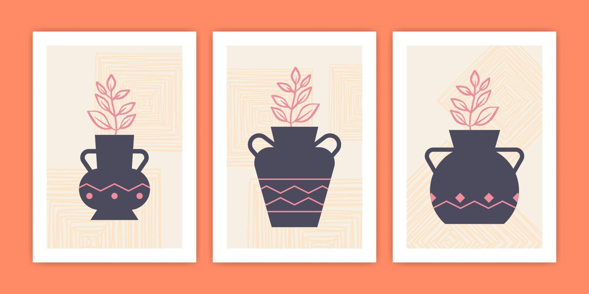 Collection of Abstract Vase and Flower Poster Illustration vector