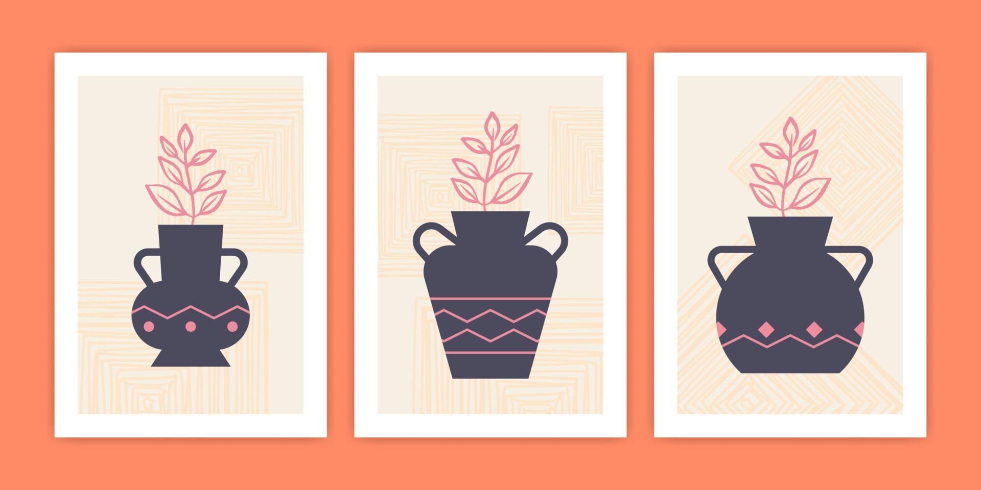 Collection of Abstract Vase and Flower Poster Illustration vector