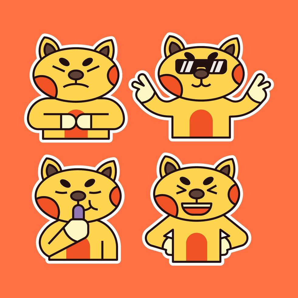 Cute Cat with Various Expression Illustration. Eating, Angry and Cool Expression. vector
