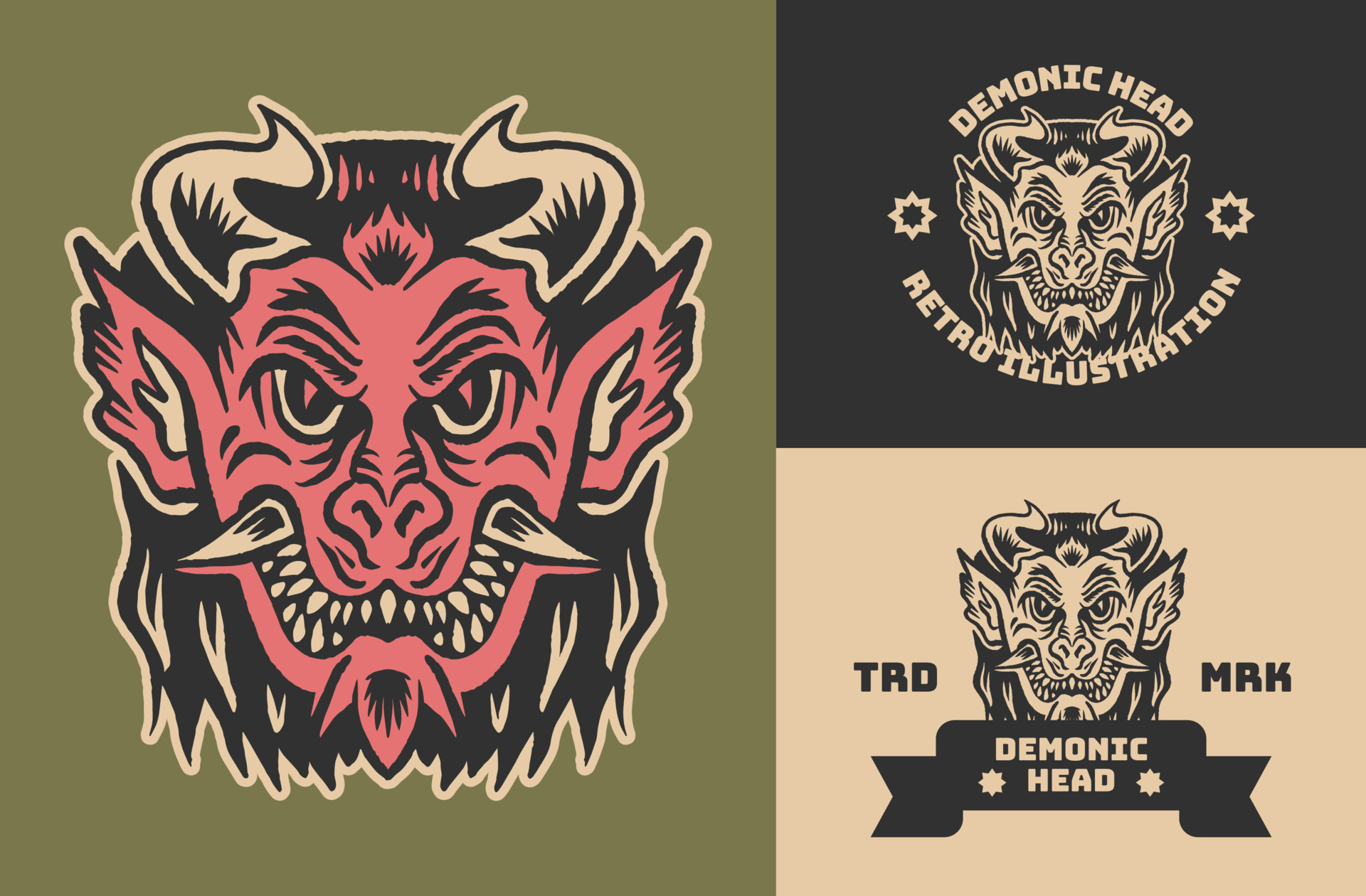Retro Vintage Devil Head Illustration 4749864 Vector Art at Vecteezy