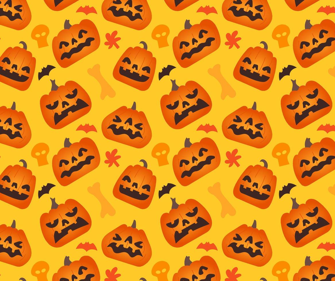 patrón de varias calabazas con cara y elemento de halloween. vector