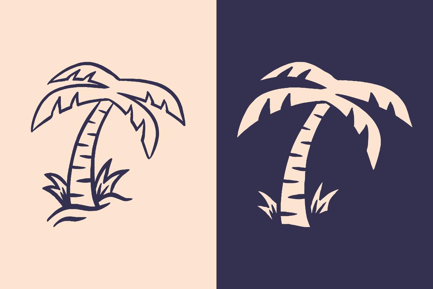 Tropical Palm Tree at Beach Illustration with Retro Style vector