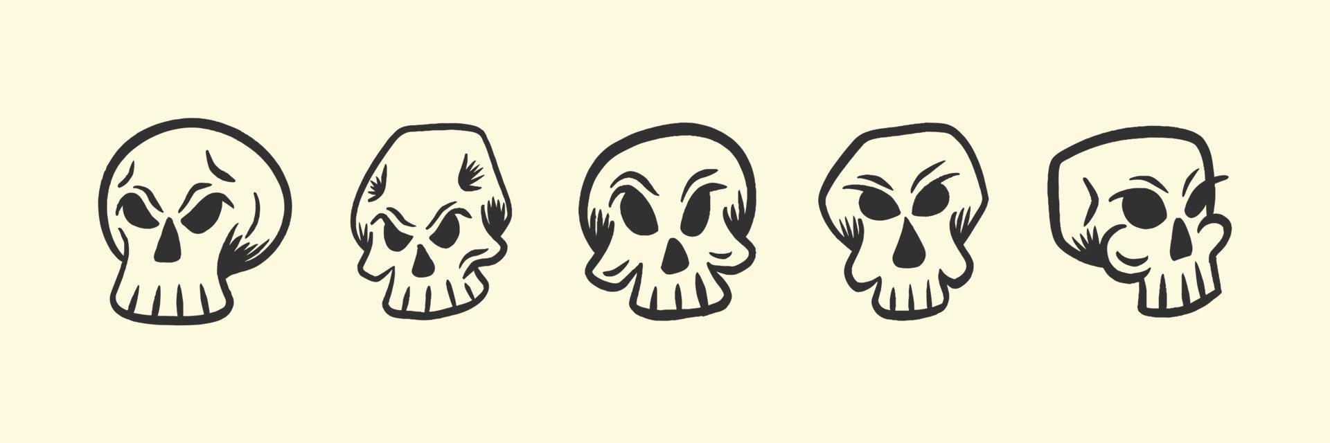 Set of Retro Skull Head Illustration for T-Shirt or Tattoo Design vector