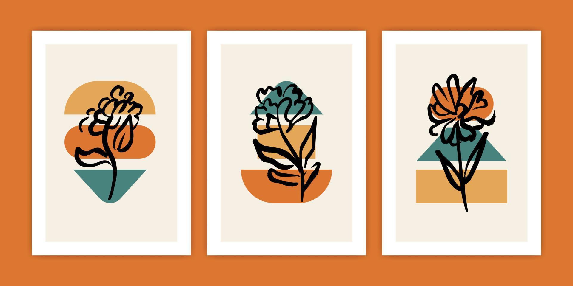 Set of Flower with Geometric Shape Illustration vector