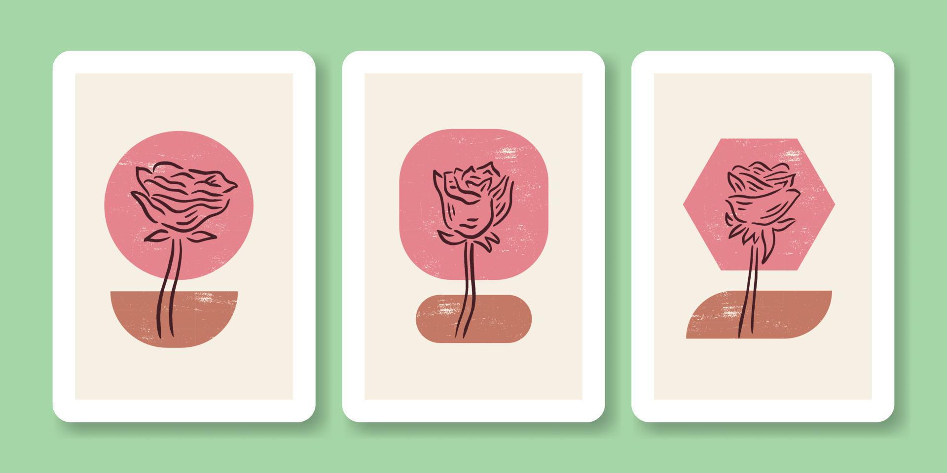 conjunto de ilustración abstracta de cartel de flor rosa vector