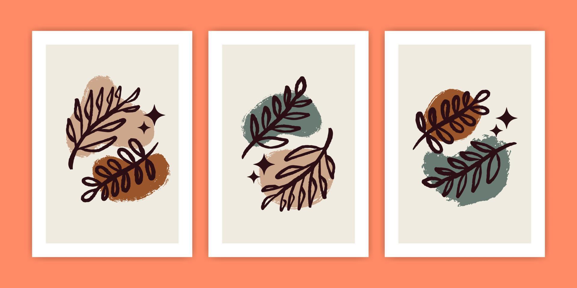 Set of Abstract Boho Leaf and Plant Poster Illustration vector