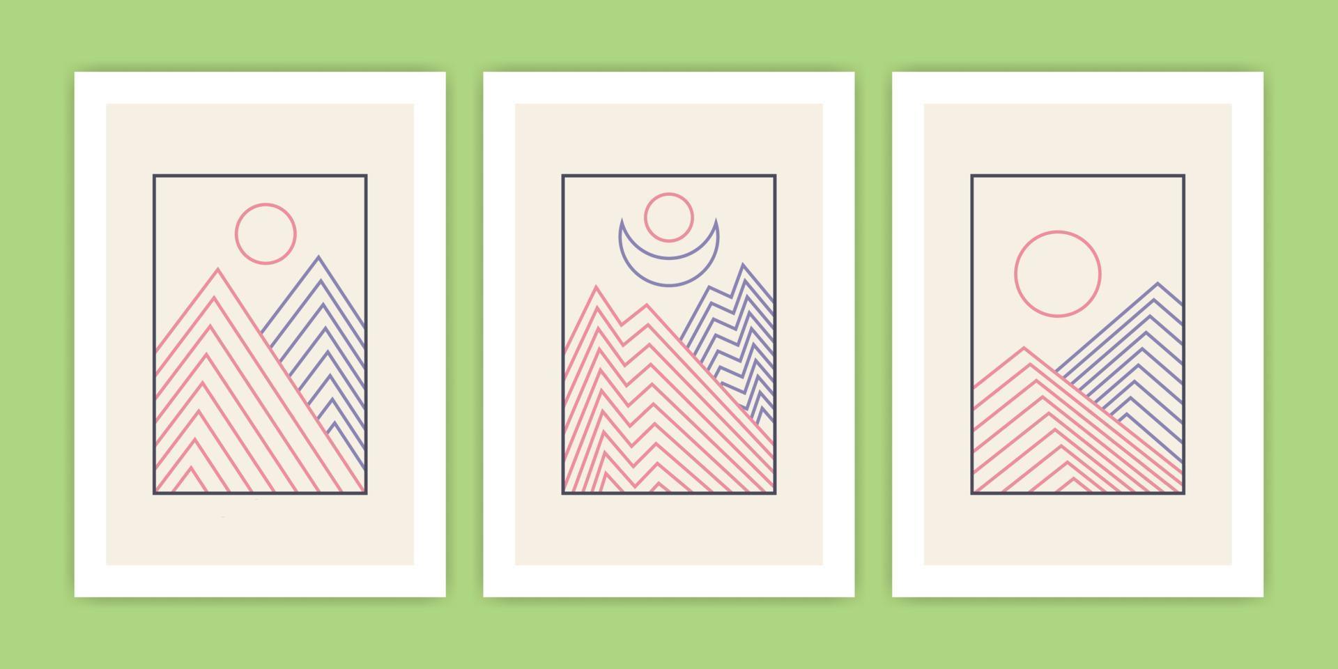 colección de ilustración de cartel de montaña de arte de línea abstracta vector