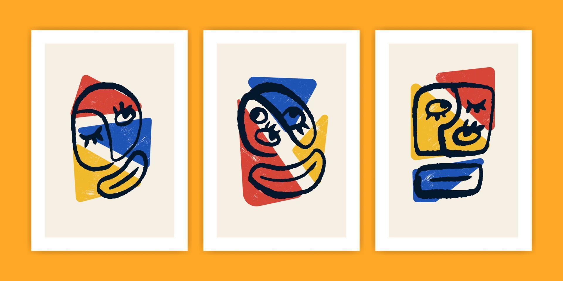 Collection of Abstract Face for Wall Art vector