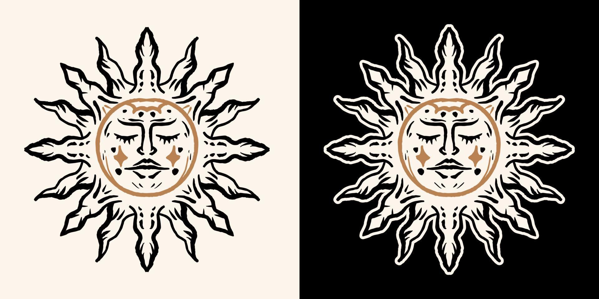 Magic Witchcraft Illustration of Sunshine with Face vector