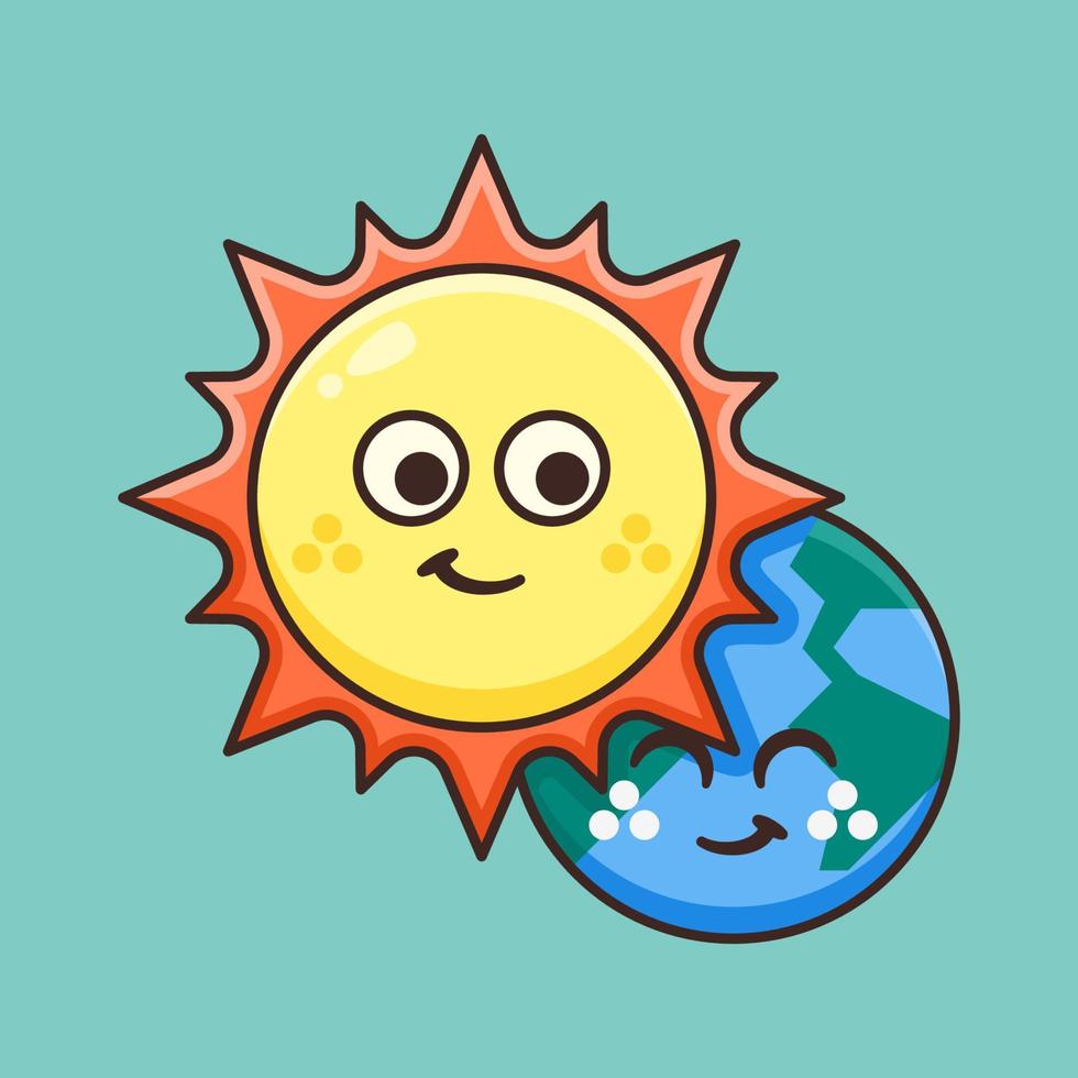 Cute Sunshine with earth behind. vector