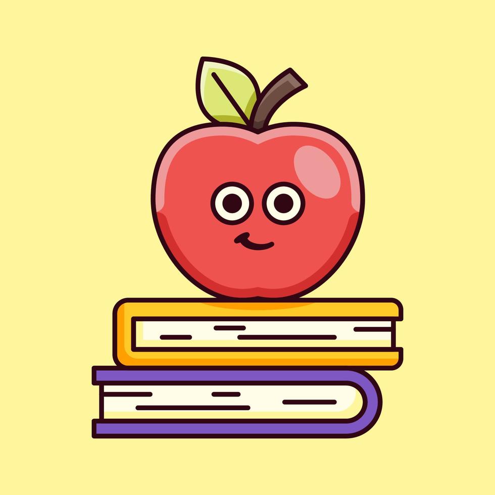 Cute Apple with Book Illustration vector