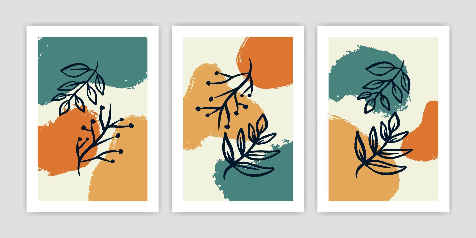Collection of Abstract Boho Leaf and Plant Poster Illustration vector
