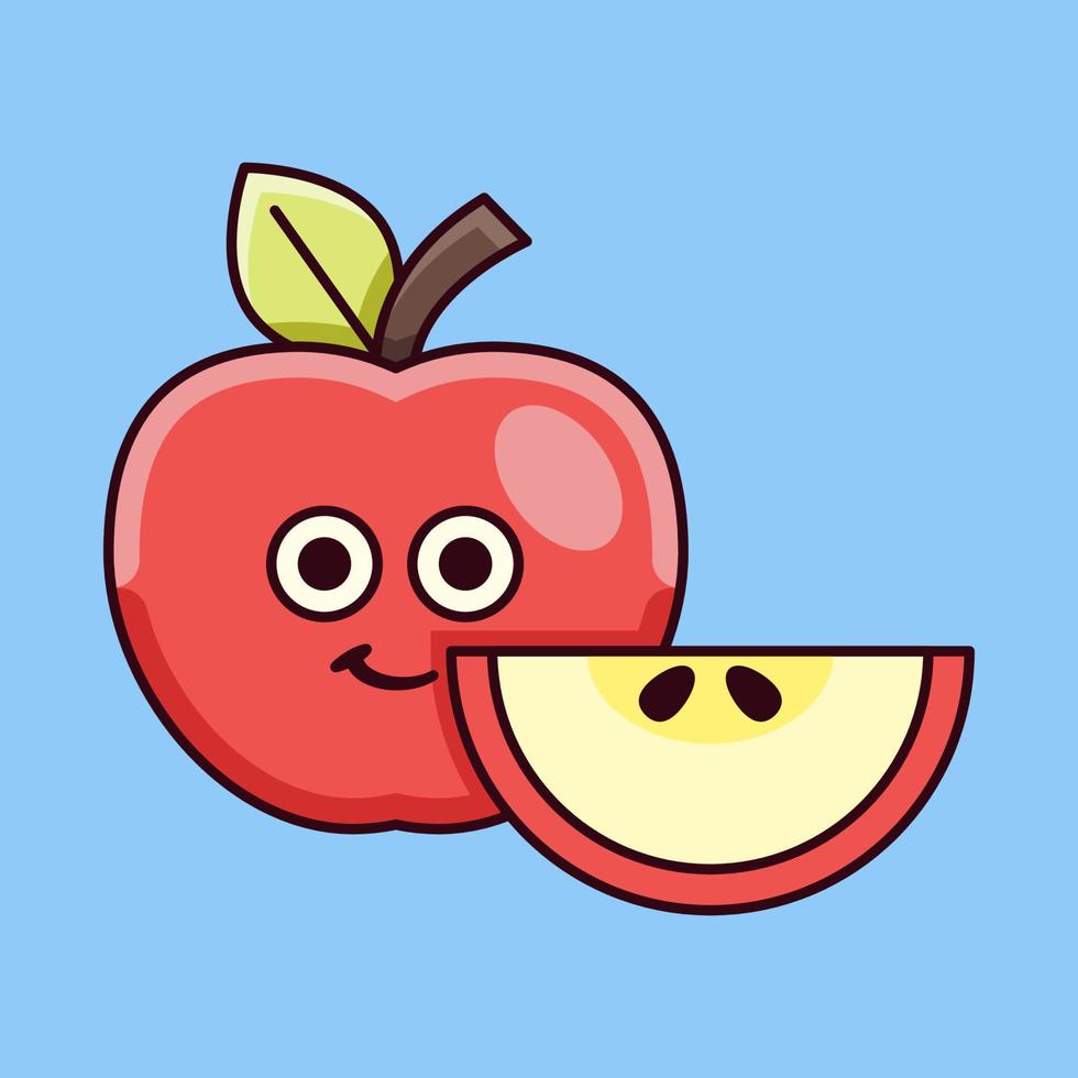 Cute Apple with Sliced Apple Illustration vector