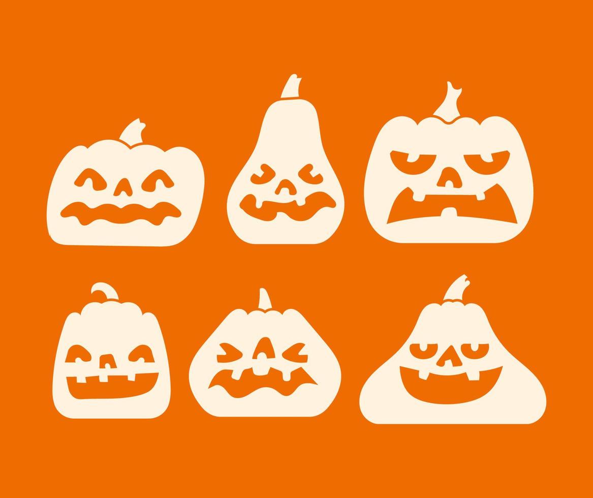 conjunto de silueta de calabaza con varias formas y emociones sobre fondo blanco. vector