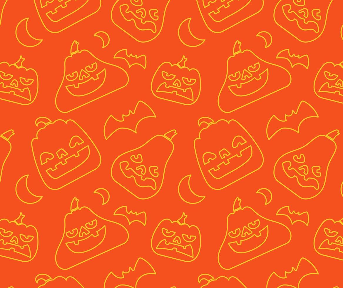 Pattern of Various Pumpkin Line art with face and halloween element. vector