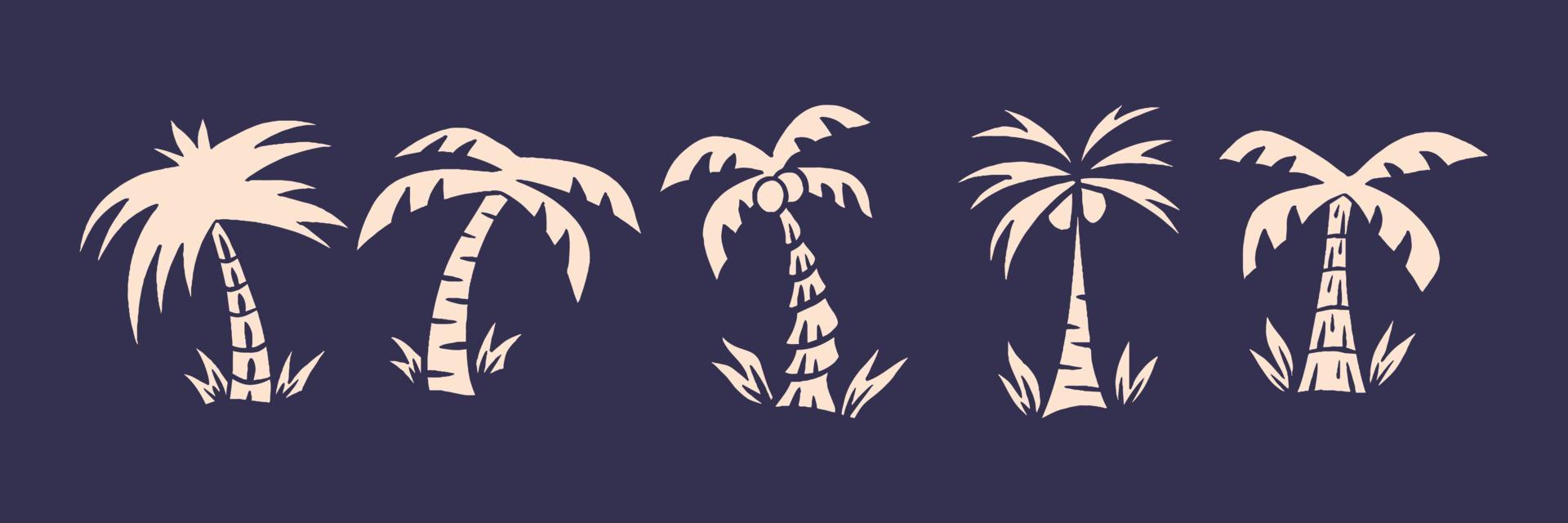 conjunto de palmera en lugar tropical con ilustración de estilo retro vector