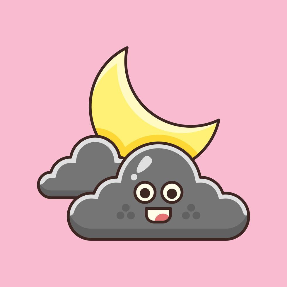 Cute Cloud and Crescent Moon vector