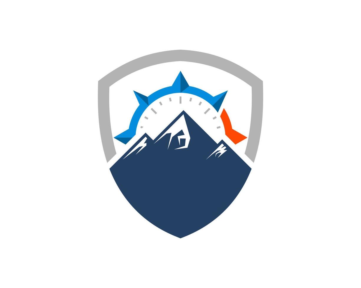 Simple shield with mountain and compass vector