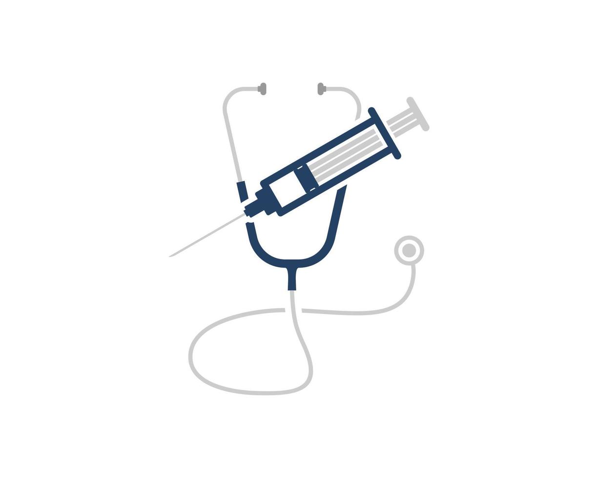 Medical stethoscope with syringe inside vector
