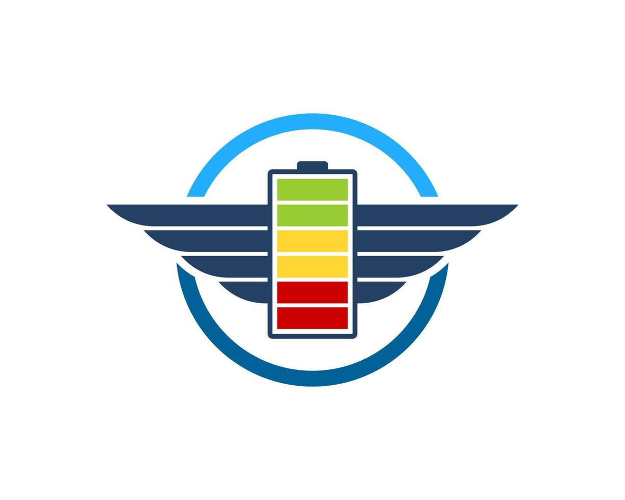 Circle shape with electrical battery and wings vector