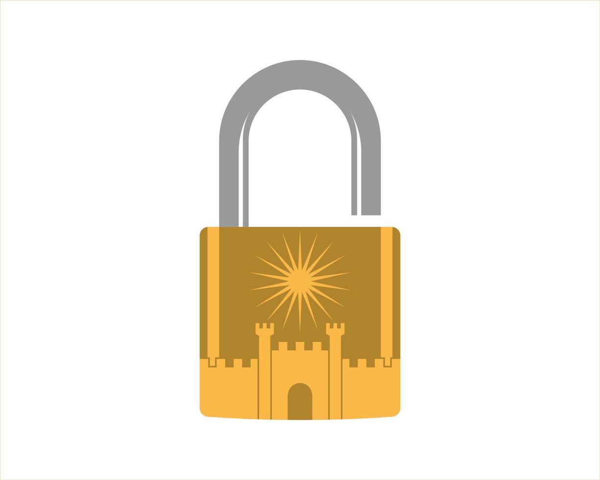 Golden padlock with fortress inside vector