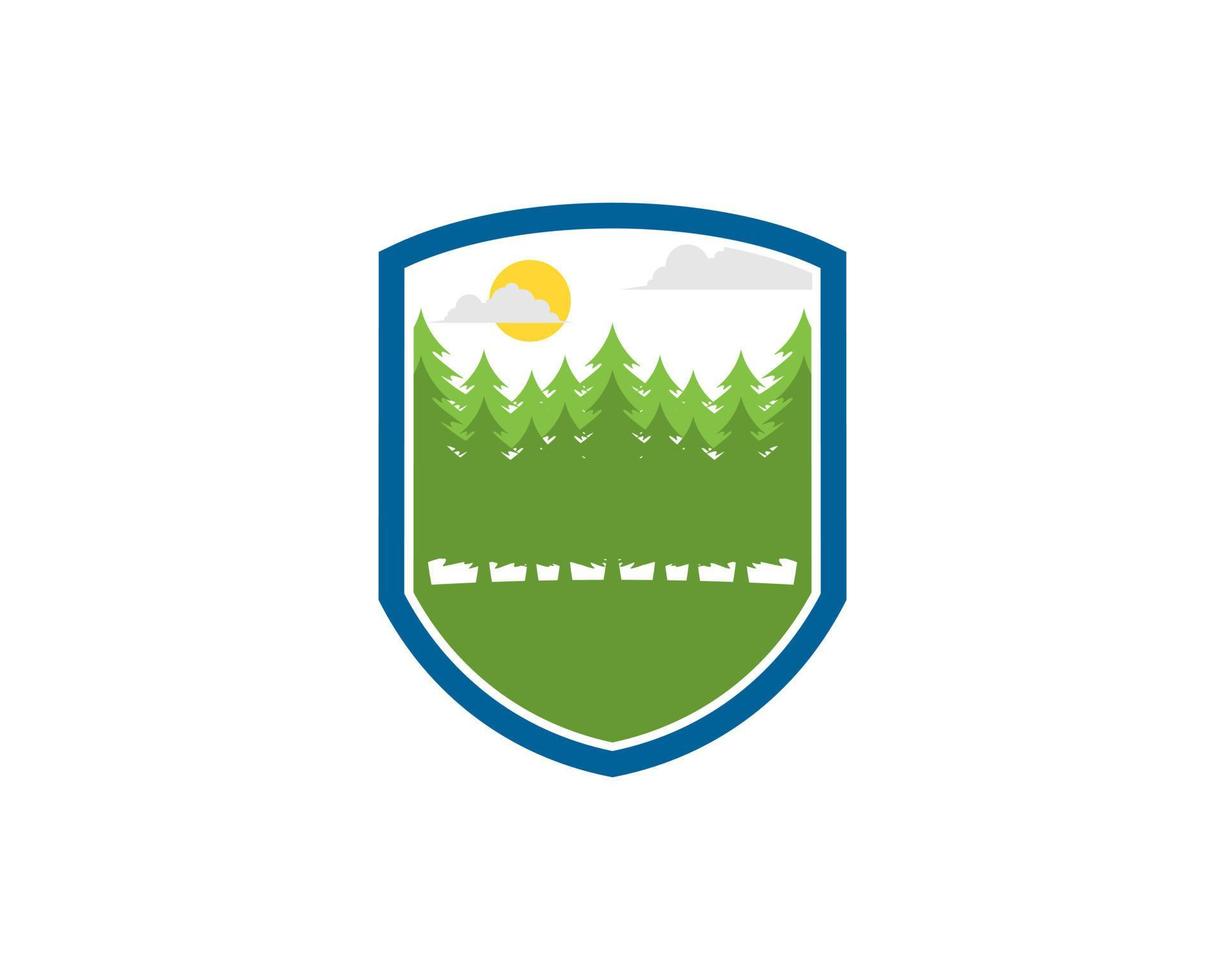 escudo de protección con bosque de pinos en el interior vector