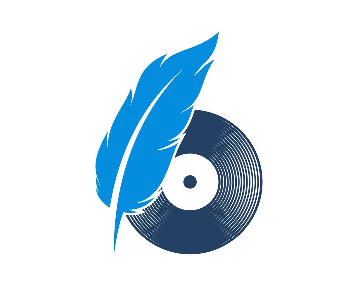 Vinyl record with blue feather writing vector