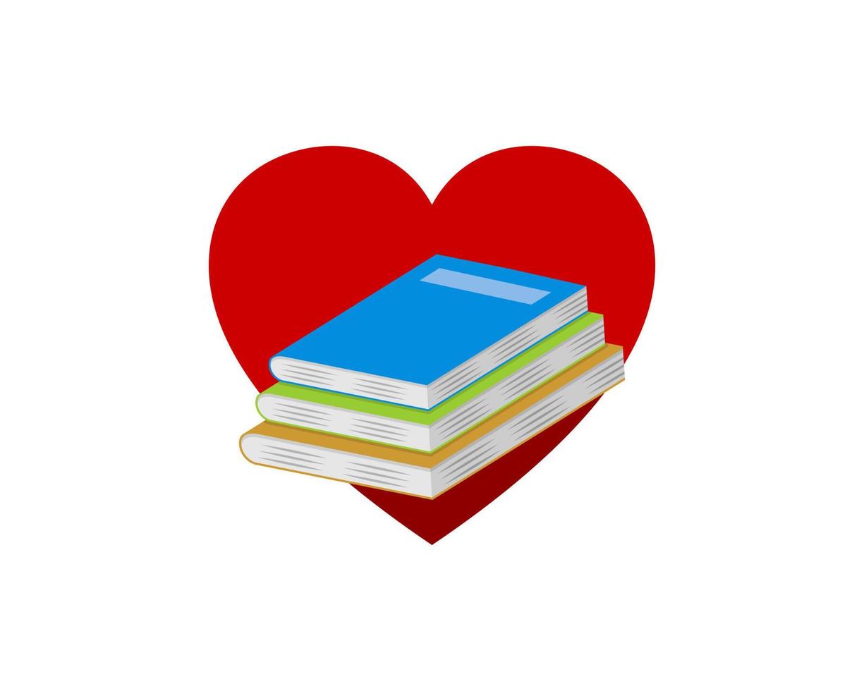 Love shape with three book inside vector