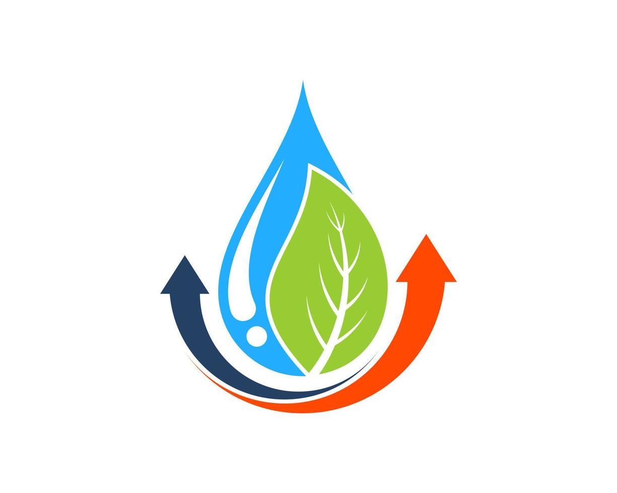 Water drop with nature leaf and double up arrow vector