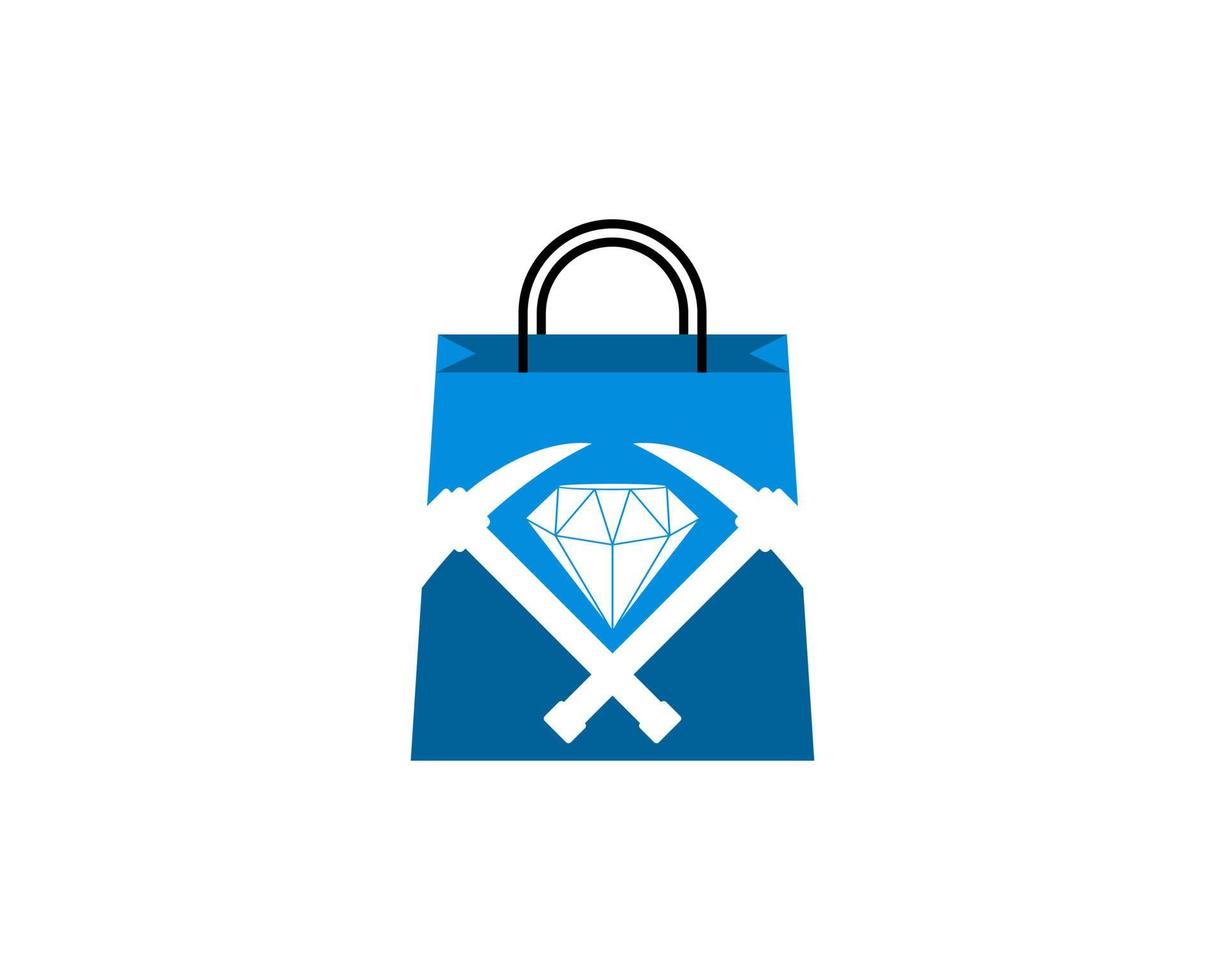Shopping paper bag with cross mining ax and diamond inside vector