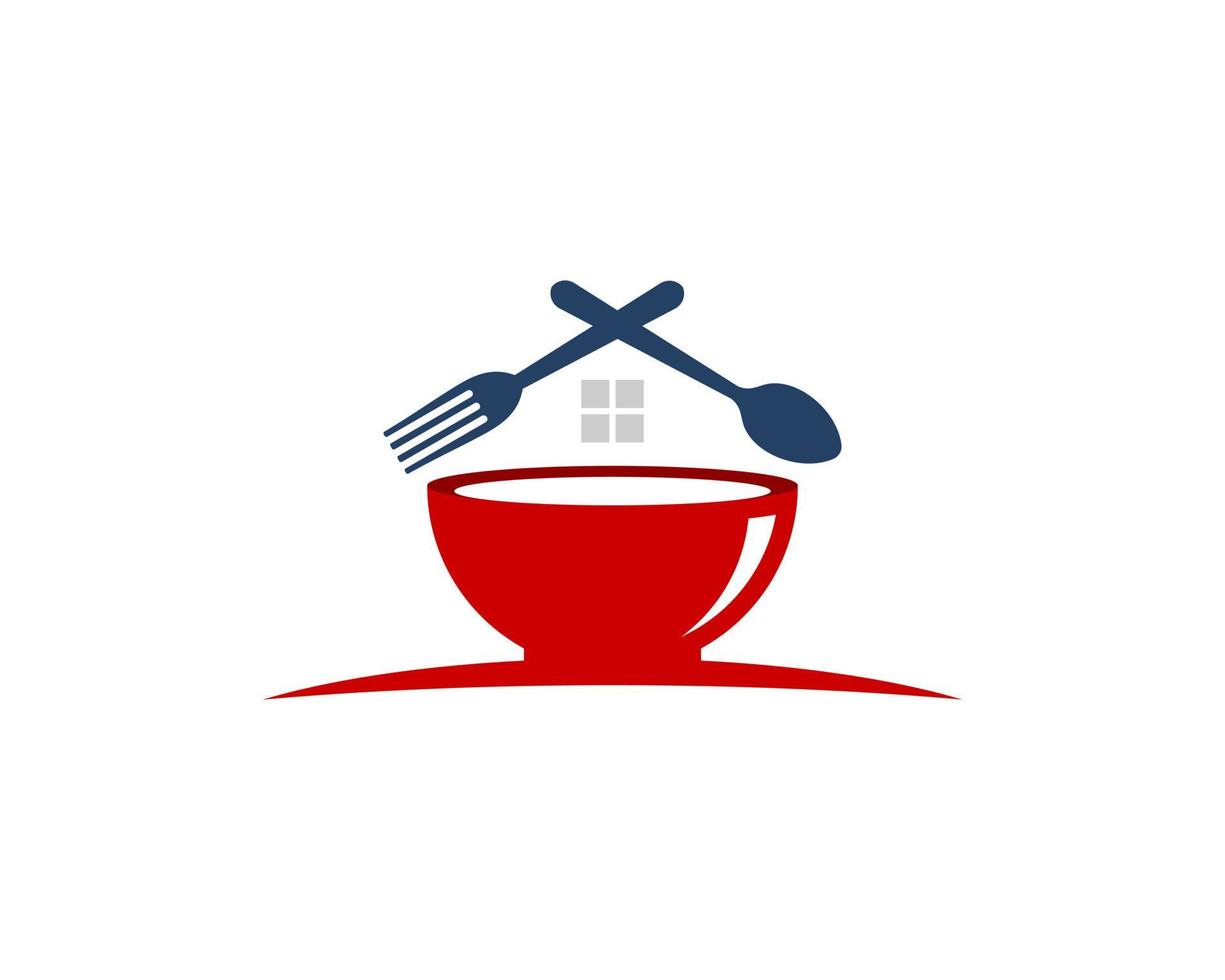 Cross fork and spoon house with red bowl vector