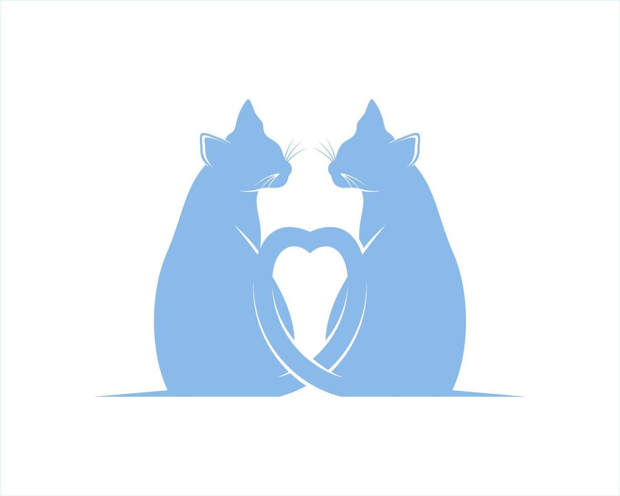 Two cat face to face with love tail vector