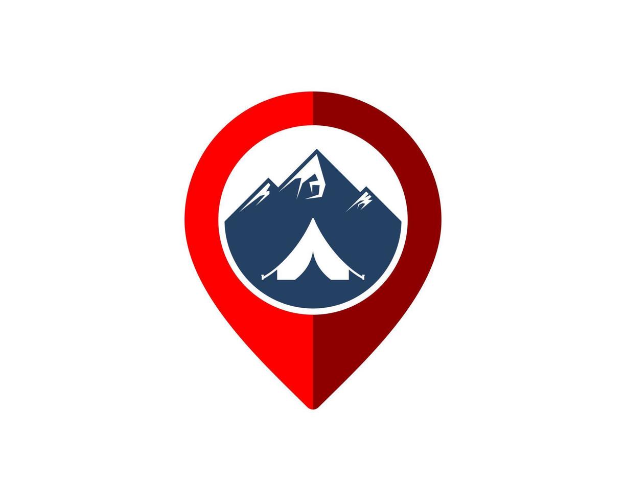 Pin location with tent camping and house vector