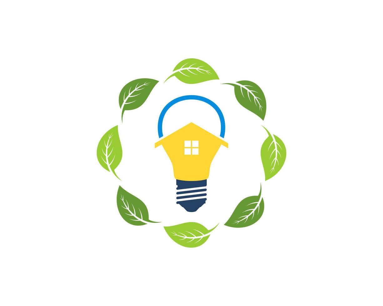 Circular nature leaf with house bulb inside vector