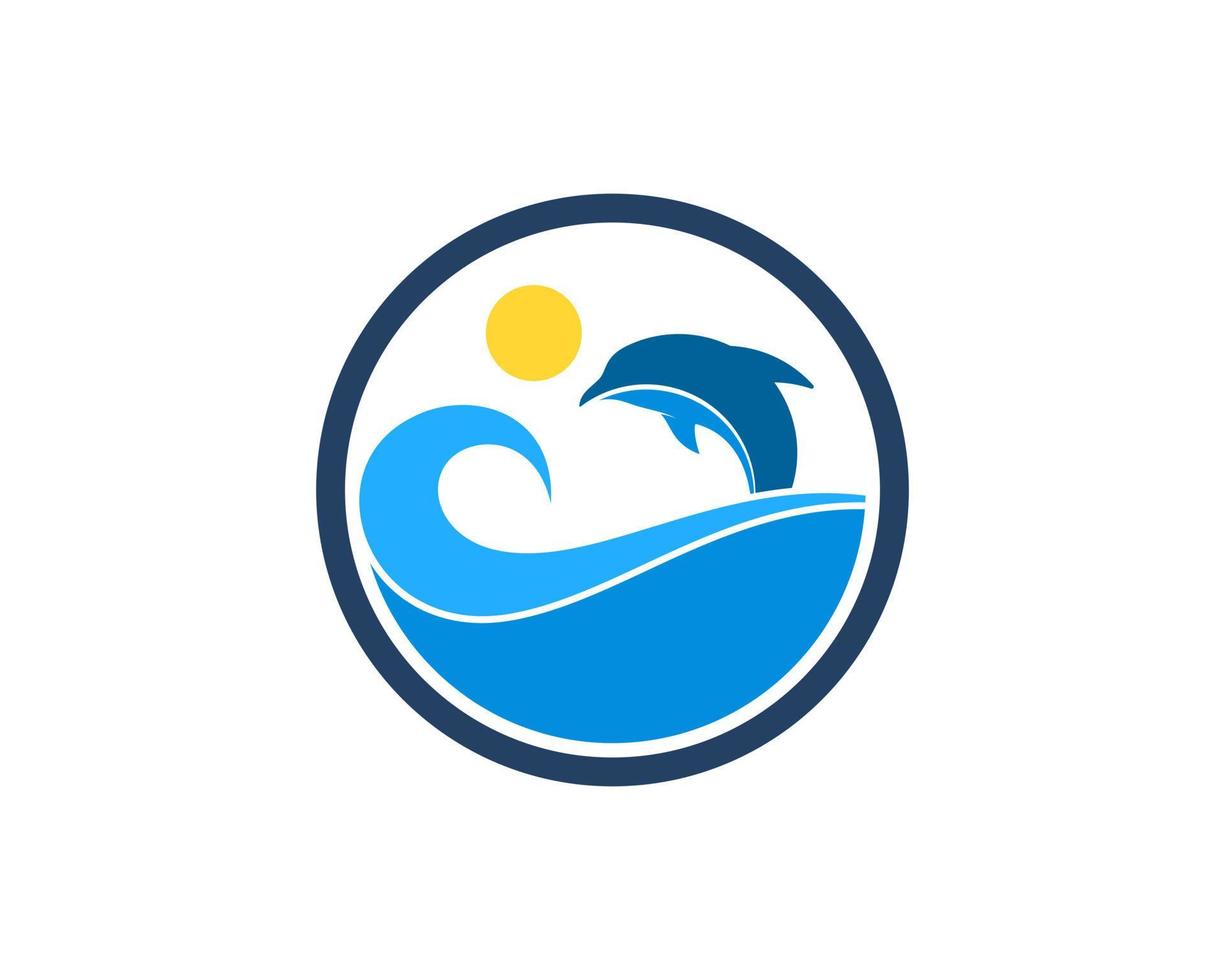 Circle shape with beach wave and dolphin vector