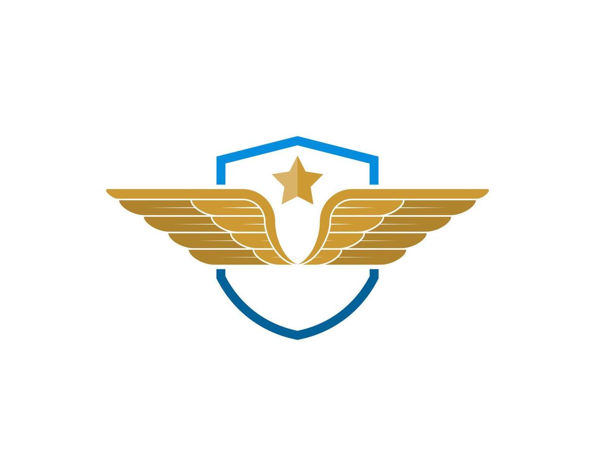Simple protection shield with wings and star vector