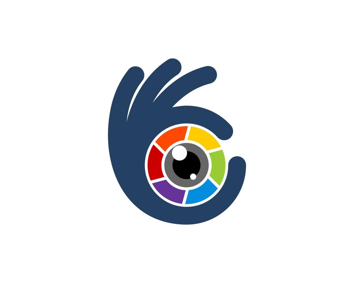 Hand OK with lens camera inside vector