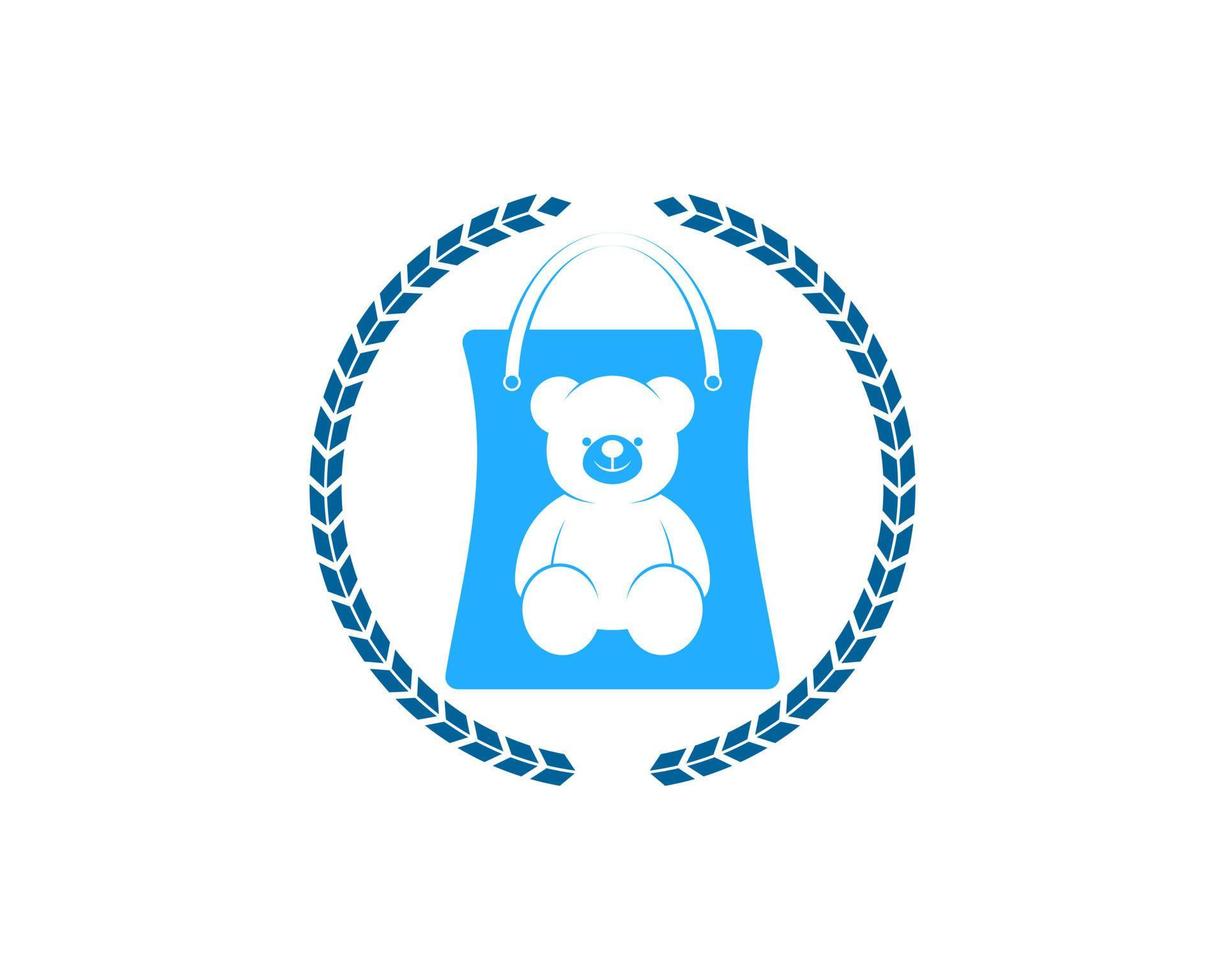Circular wheat with shopping bag and teddy bear inside vector