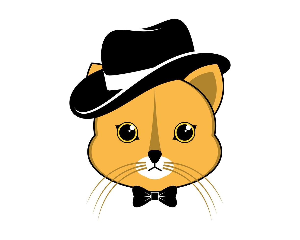 Cute cat head with black hat and butterfly tie vector