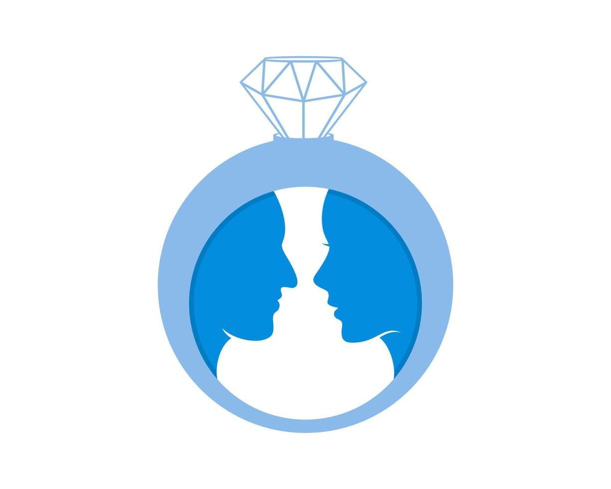 Wedding diamond ring with lovers inside vector