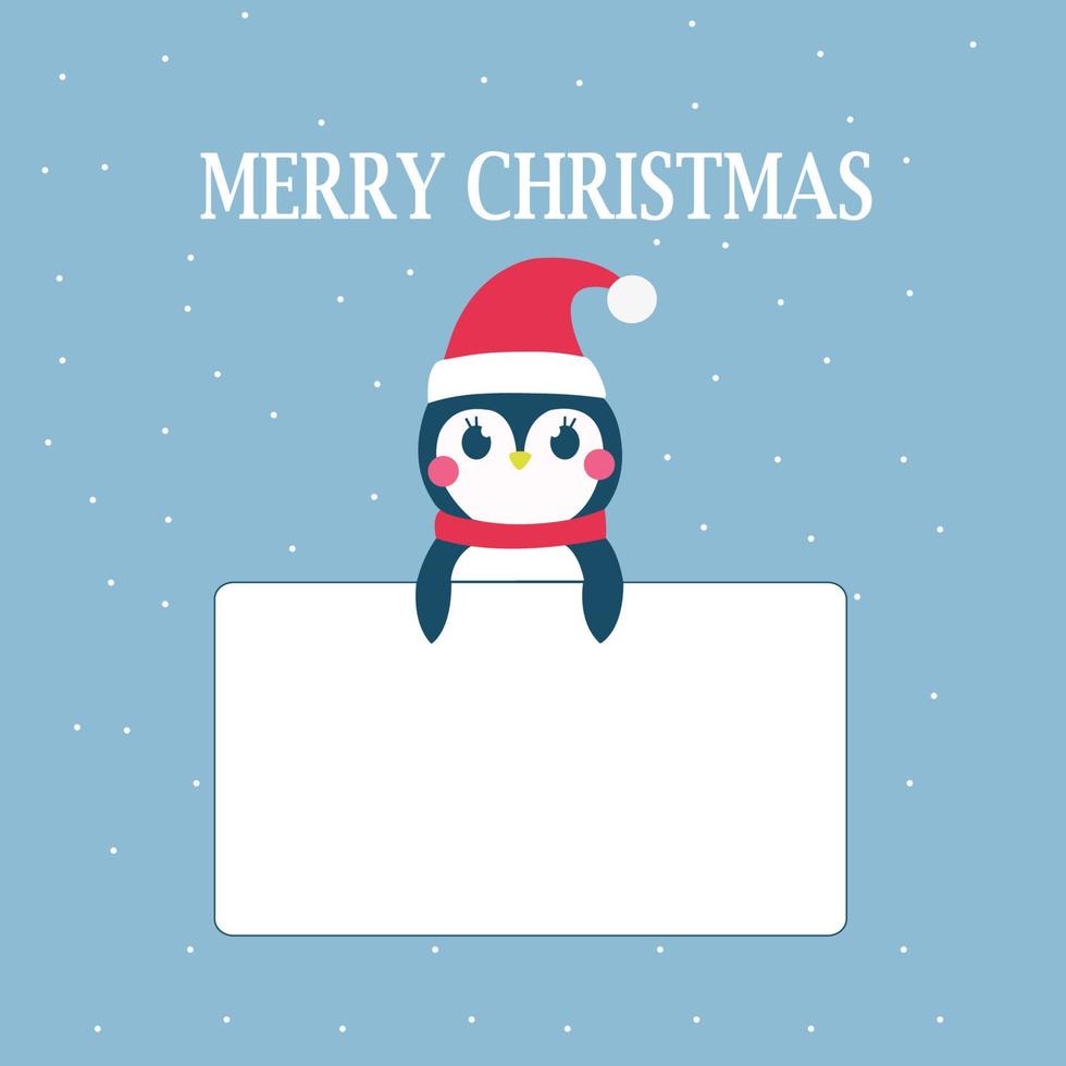 feliz navidad con lindo personaje de pingüino y espacio para agregar texto vector