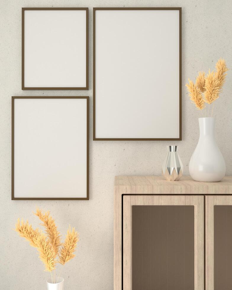 Wall mounted picture frame, complete with lockers and flower vases photo