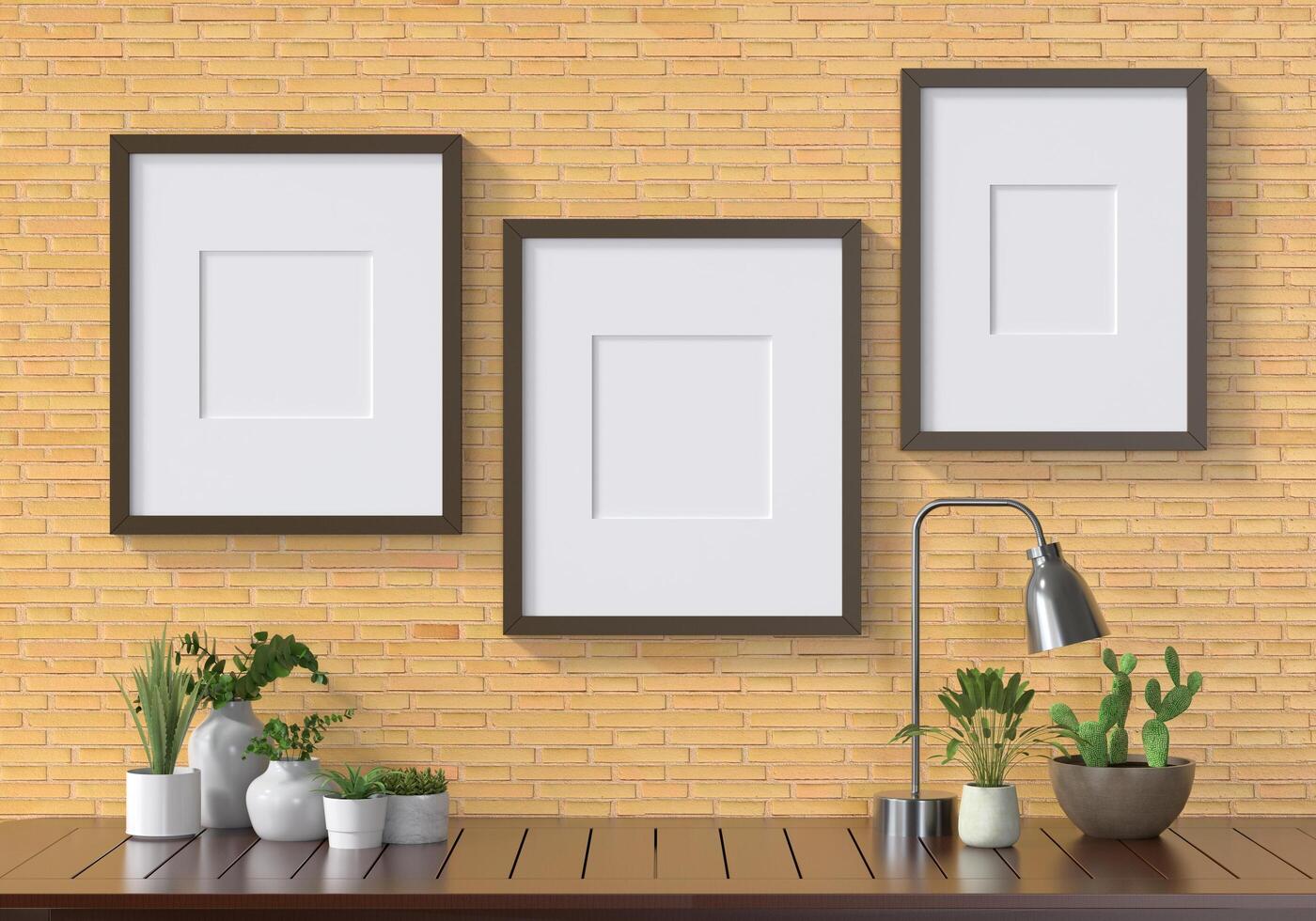 Mock up of poster frame in wooden floor modern interior top of table in living room isolated on light background, 3D render, 3D illustration photo