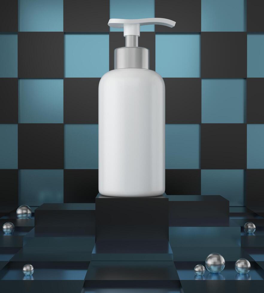 Pump bottles for creams or perfumes that are placed on a pedestal. photo