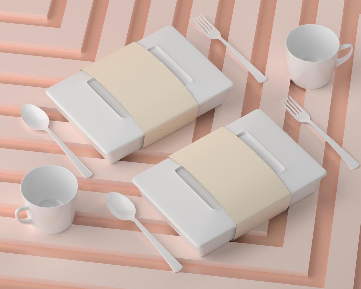 Paper food box with spoon and fork photo