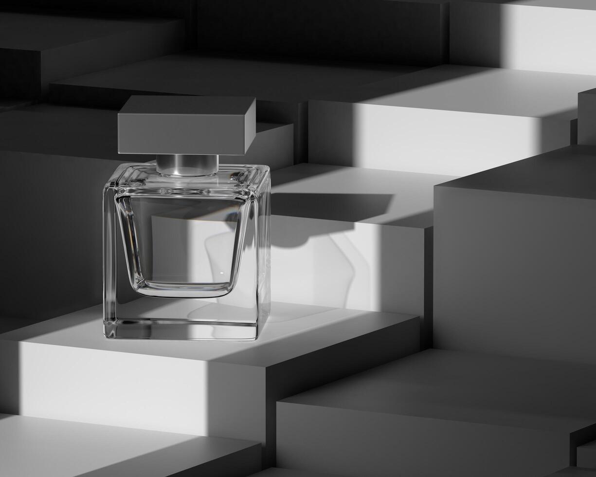 Perfume vector print. Black bottle haute couture, beauty stylish illustration. Aroma liquid. Cosmetic fragrance photo