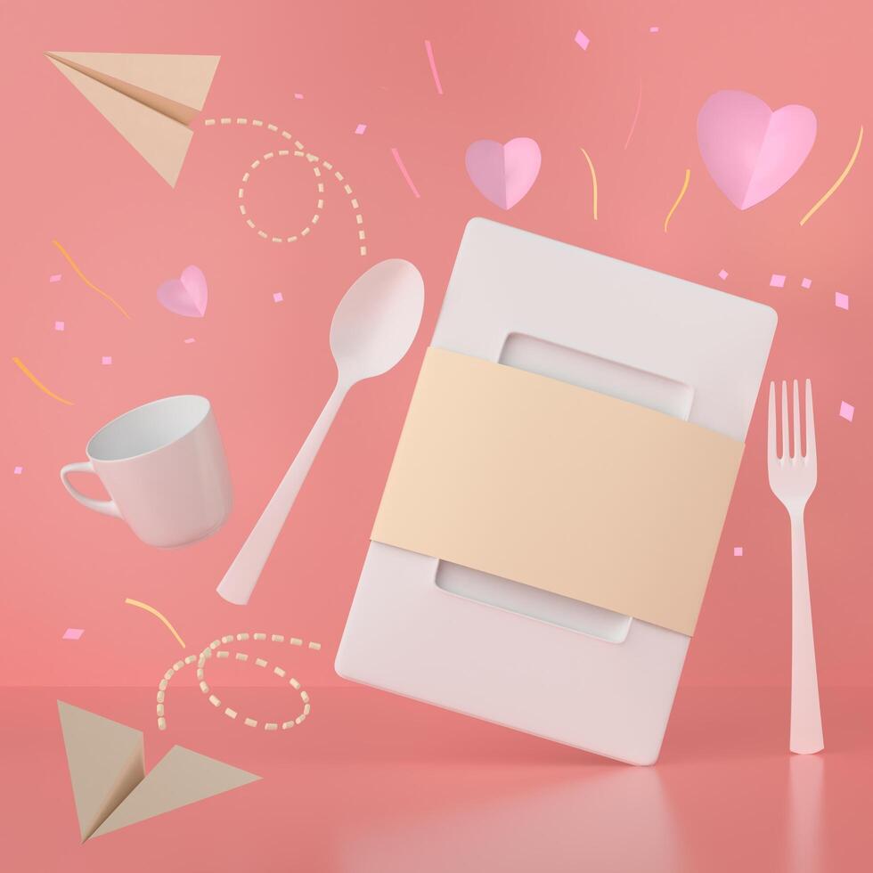 caja de comida de papel con cuchara y tenedor foto