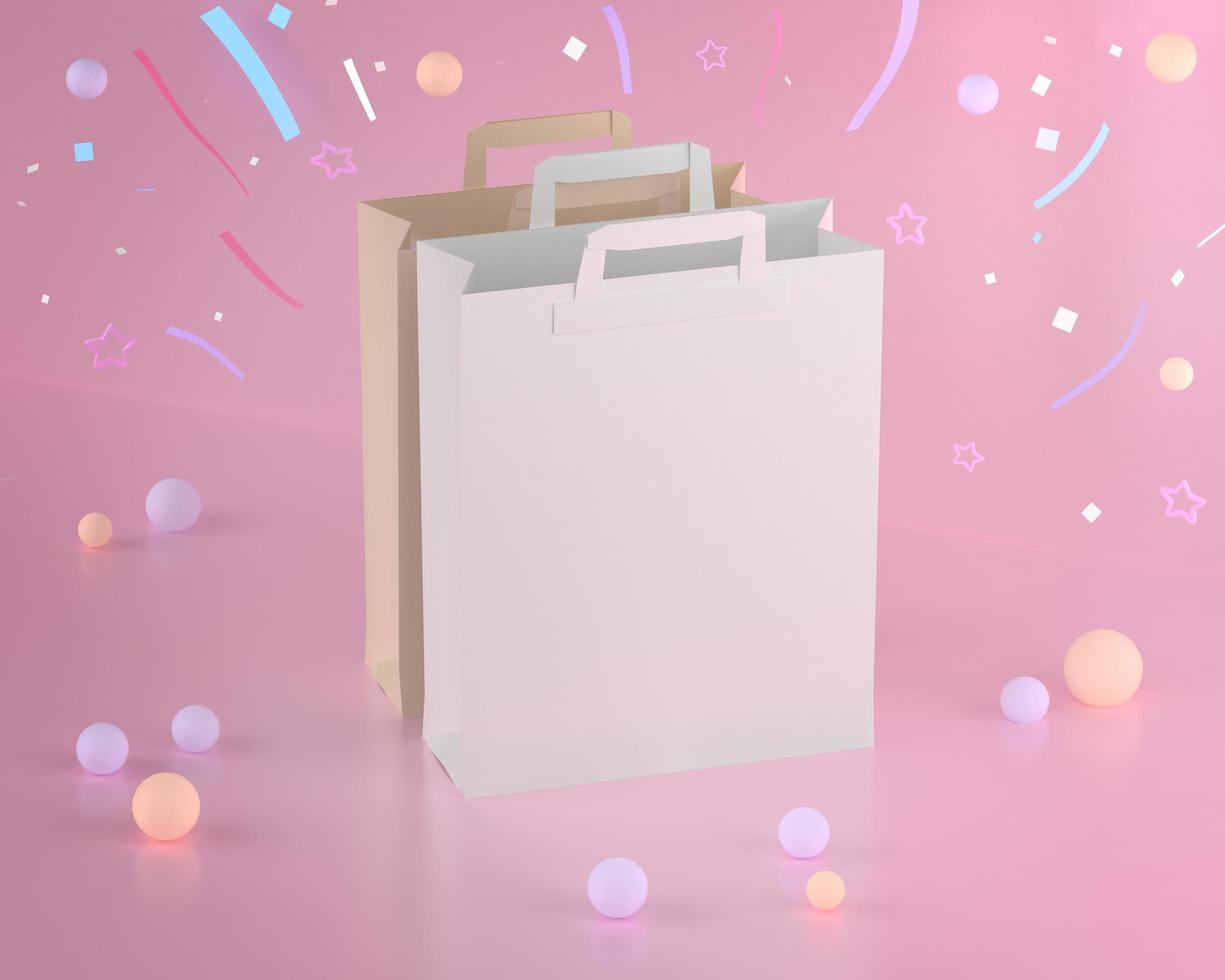 Paper bag for carrying things on pink background photo