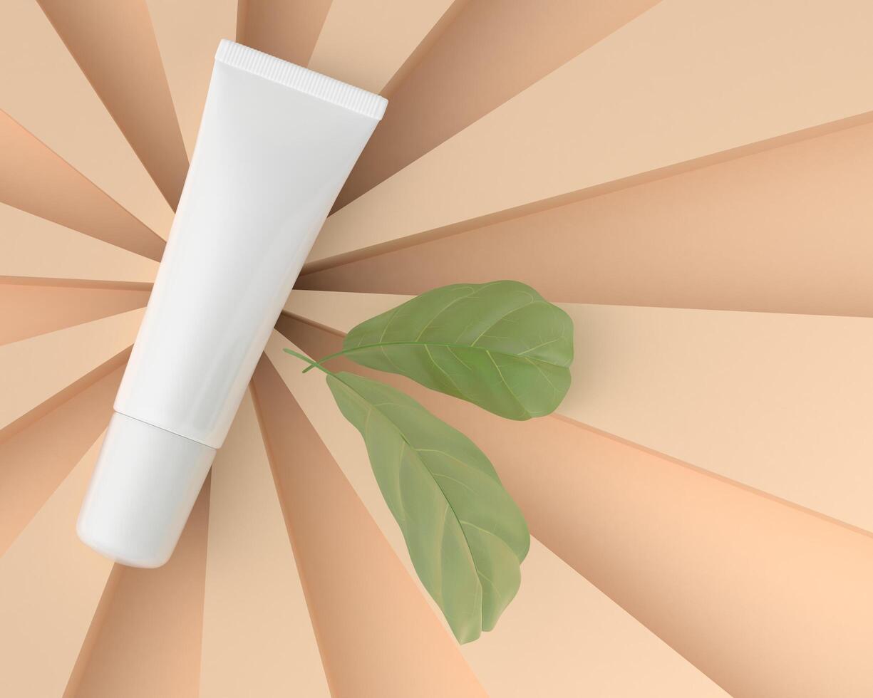 Squeeze tube for applying cream or cosmetics on a pastel orange background. photo